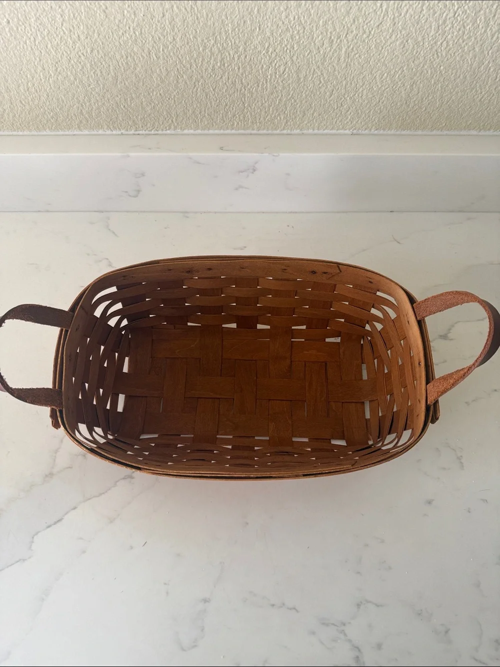 Vintage 19th Century Basket Co Handmade  Basket with Leather Handles Signed